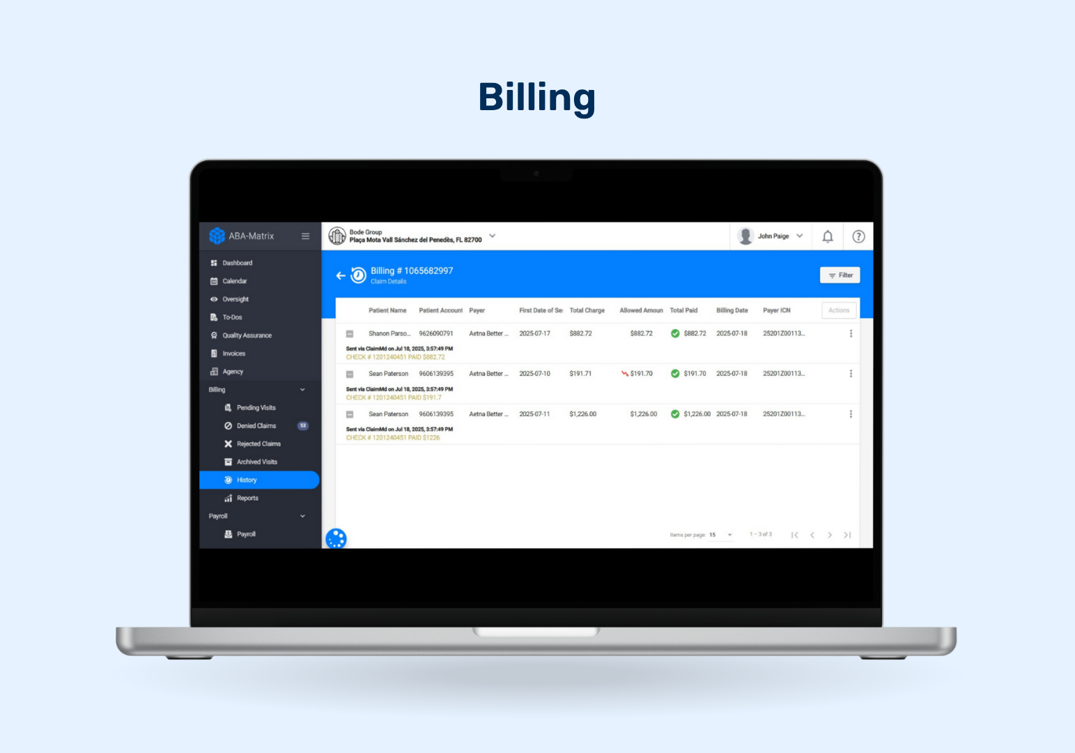 screenshot of ABA Matrix